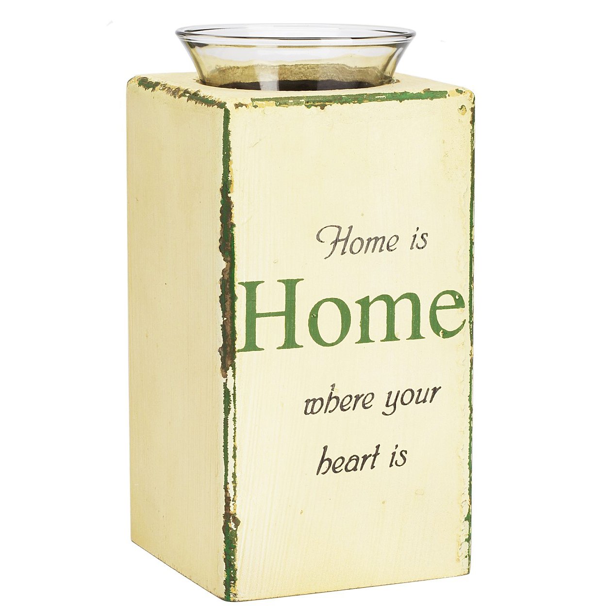 Подсвечник Provence White Подсвечник Provence WhiteСвечи и подсвечники<br>Подсвечник в стиле Прованс напоминает <br>о теплом солнце и синем море, запахе лаванды <br>и уютном домике на юге Франции. Мягкие оттенки <br>цветов изделия подчеркнут мерцание свечи <br>и создадут легкое, романтическое настроение. <br>Подсвечник Provence Home с надписью «Home is where your <br>heart is (Дом — это там, где твое сердце)» — <br>изысканный и приятный подарок к любому <br>празднику.<br><br>Цвет: Белый, Зелёный, Прозрачный<br>Материал: МДФ, Стекло<br>Вес кг: 0,5<br>Длина см: 10<br>Ширина см: 10<br>Высота см: 18