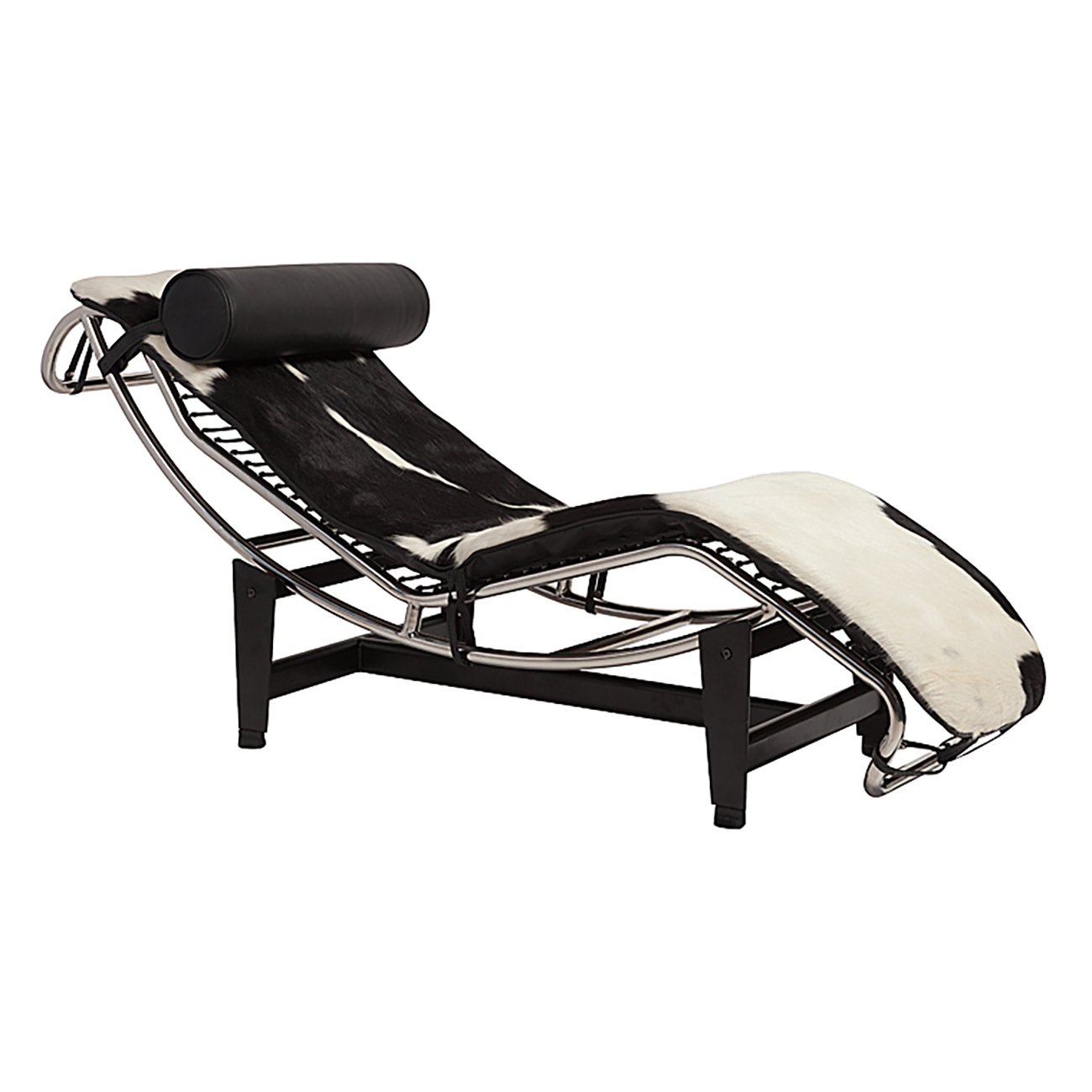 Кушетка Chaise Longue LC4 Черно-белая Кожа Пони Класса Премиум Кушетка Chaise Longue LC4 Черно-белая Кожа Пони Класса Премиум