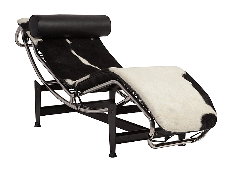 Кушетка Chaise Longue LC4 Черно-белая Кожа Пони Класса Премиум Кушетка Chaise Longue LC4 Черно-белая Кожа Пони Класса Премиум