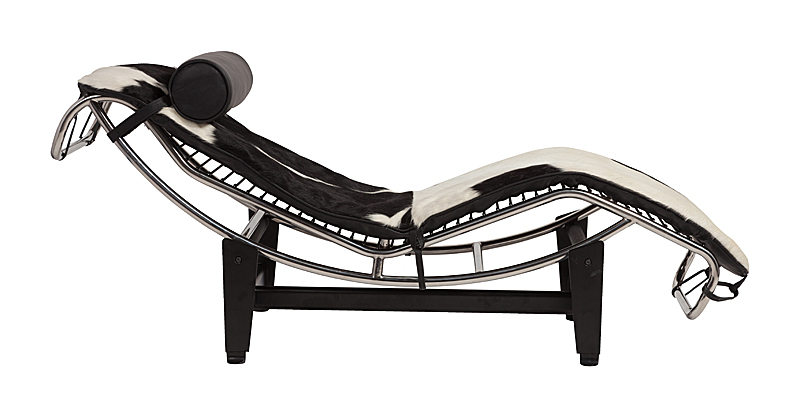 Кушетка Chaise Longue LC4 Черно-белая Кожа Пони Класса Премиум Кушетка Chaise Longue LC4 Черно-белая Кожа Пони Класса Премиум