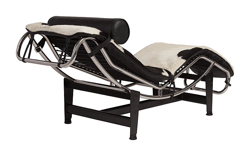 Кушетка Chaise Longue LC4 Черно-белая Кожа Пони Класса Премиум Кушетка Chaise Longue LC4 Черно-белая Кожа Пони Класса Премиум