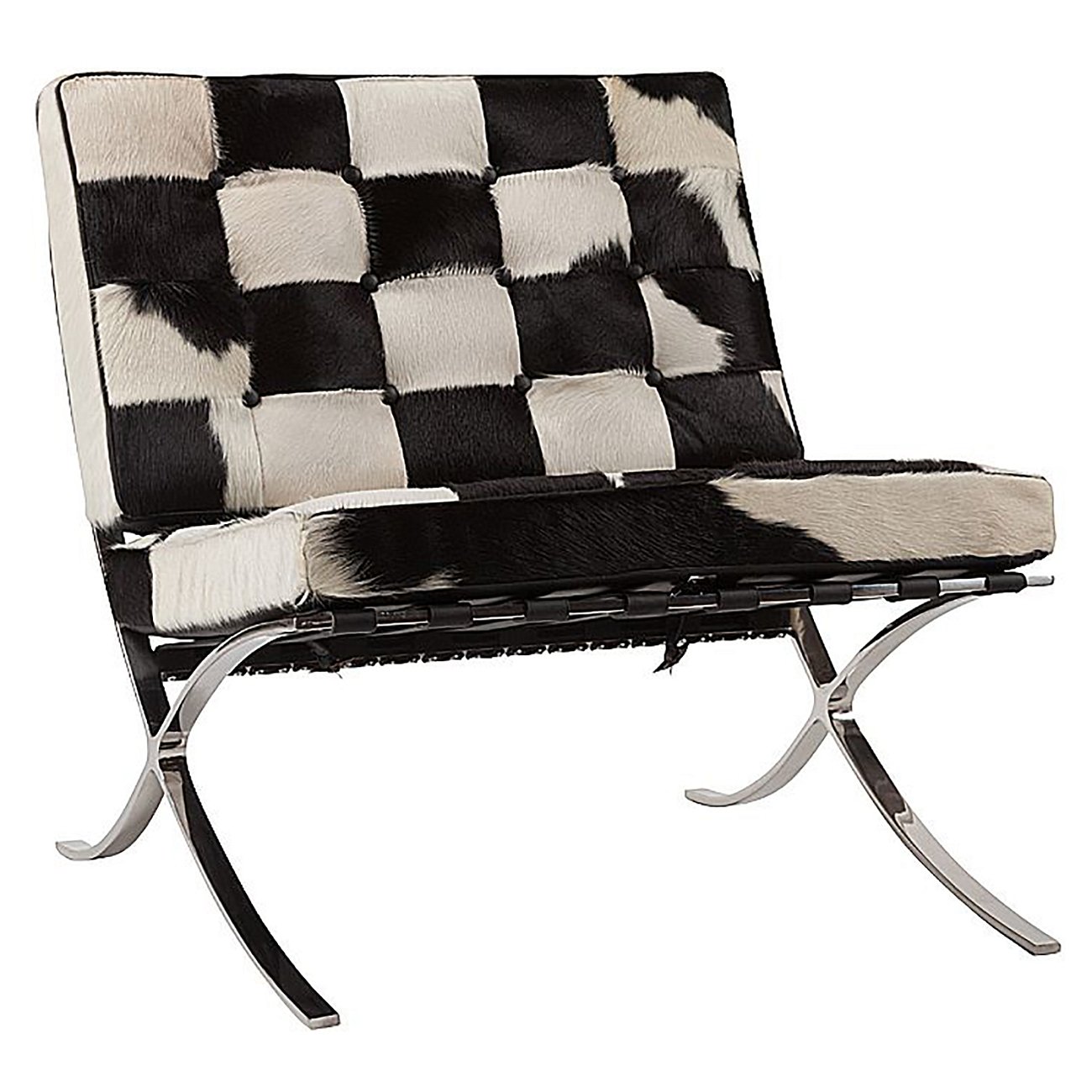 Кресло Barcelona Chair Чёрно-белая Кожа Пони Класса Премиум Кресло Barcelona Chair Чёрно-белая Кожа Пони Класса Премиум