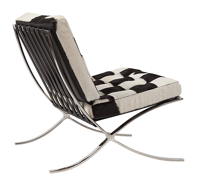 Кресло Barcelona Chair Чёрно-белая Кожа Пони Класса Премиум Кресло Barcelona Chair Чёрно-белая Кожа Пони Класса Премиум
