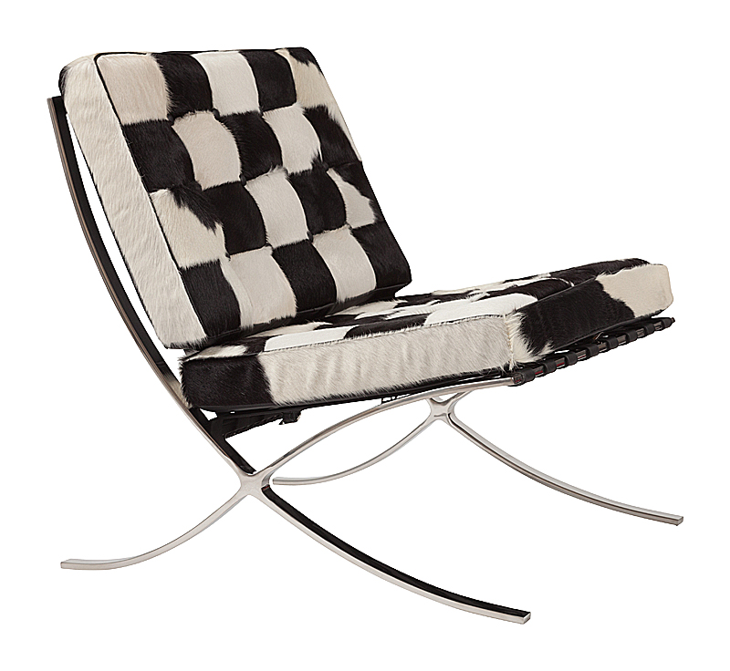 Кресло Barcelona Chair Чёрно-белая Кожа Пони Класса Премиум Кресло Barcelona Chair Чёрно-белая Кожа Пони Класса Премиум