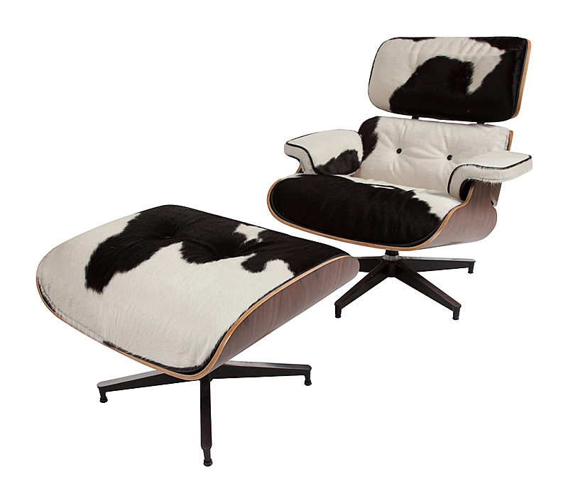 Кресло Lounge Chair & Ottoman Черно-белая Кожа Пони Класса Премиум Кресло Lounge Chair & Ottoman Черно-белая Кожа Пони Класса Премиум