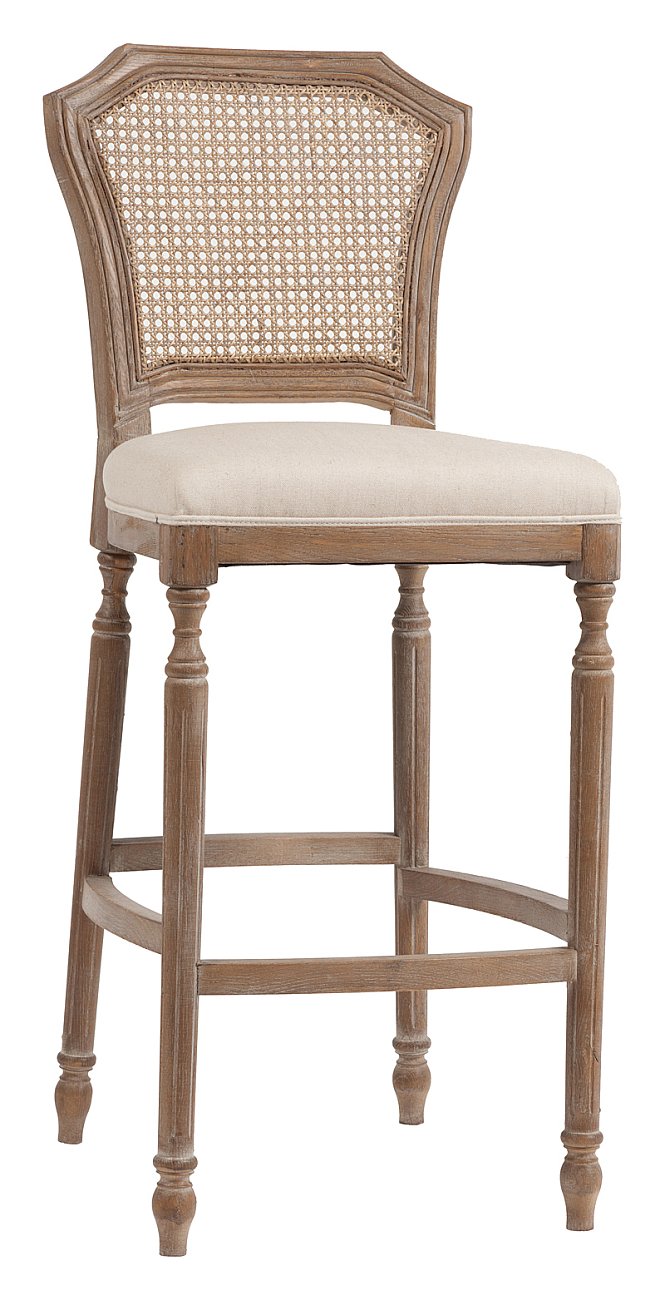 Барный стул Vintage French Nailhead Cane Back Кремовый Лен Барный стул Vintage French Nailhead Cane Back Кремовый Лен