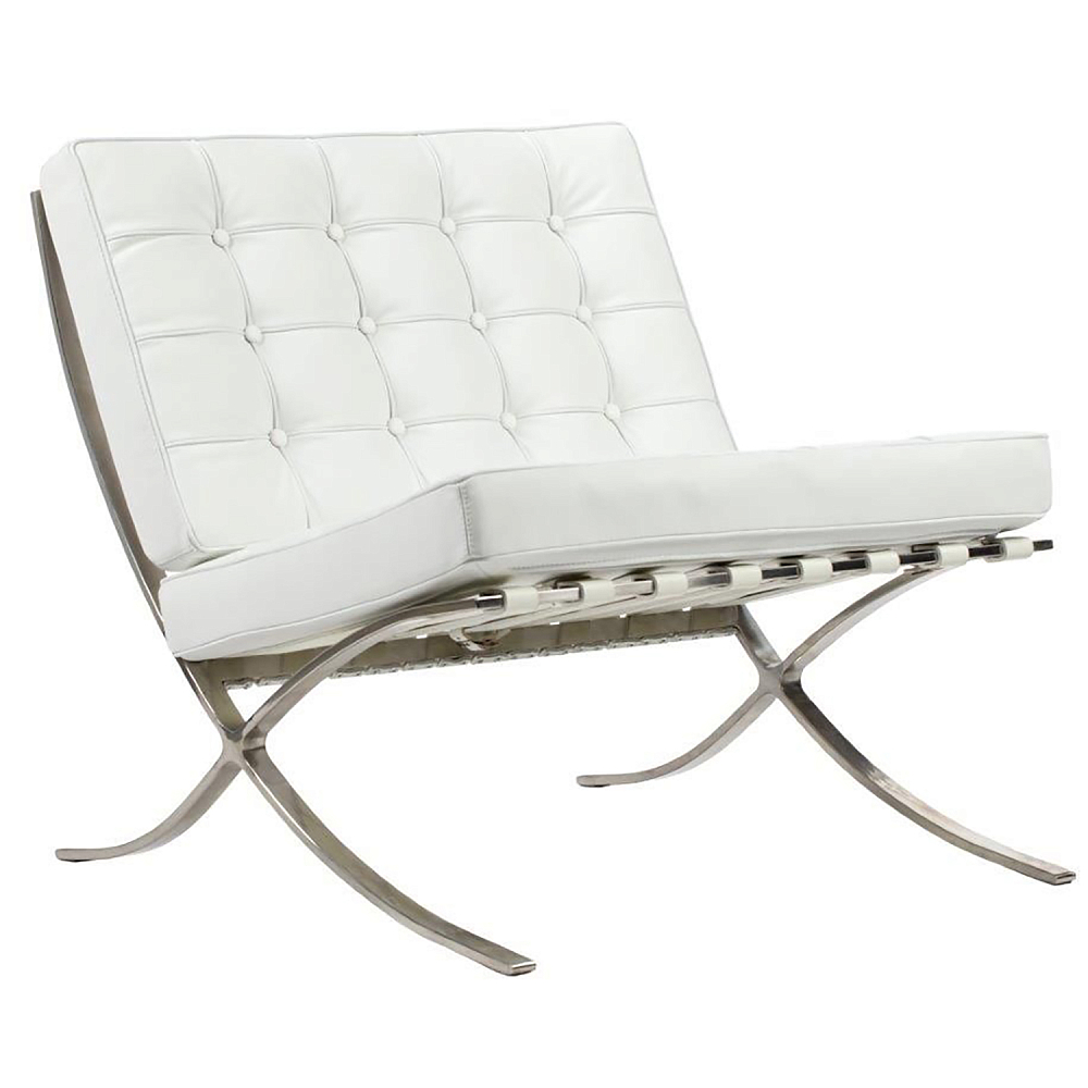 Кресло Barcelona Chair Белая Кожа Класса Премиум стул barcelona dining chair белая натуральная кожа dg f ch563 1