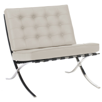 Кресло кожаное с металлическим ножками молочное Barcelona Chair