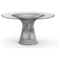 Обеденный стол круглый со стеклянной столешницей хром Platner