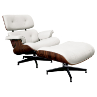 Кресло кожаное с оттоманкой белое Lounge Chair & Ottoman