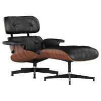 Кресло кожаное черное с подставкой для ног Lounge Chair & Ottoman
