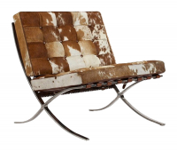 Кресло кожаное с металлическими ножками коричнево-белое Barcelona Chair