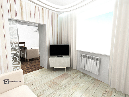 Интерьер с балконом, проект «Лыжный пер. Квартира 58.3 м²»