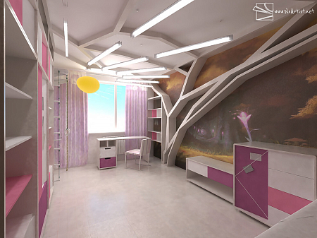 Интерьер c рабочим местом, проект «Ул. Береговая. Квартира 84.1м²»