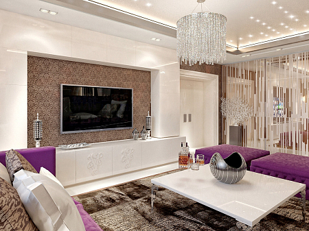 Интерьер гостиной с подсветкой настенной в современном стиле, проект «LUXURY»
