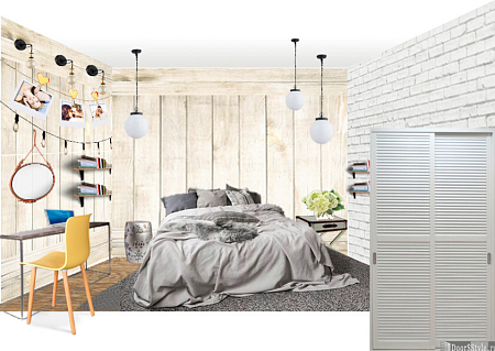 Интерьер спальни в стиле лофт, проект «Loft River»