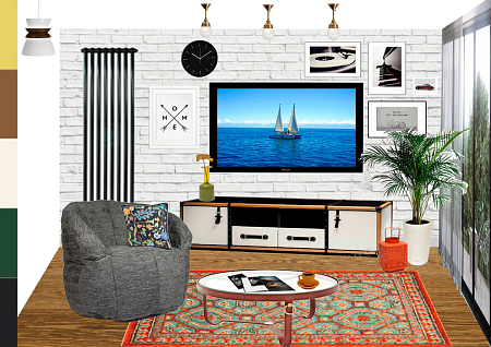 Интерьер гостиной в стиле лофт, проект «Loft River»