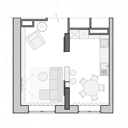 Интерьер с гостиной-столовой, open space и незастекленным в современном стиле, проект «Комфортное пространство для успешной семьи»