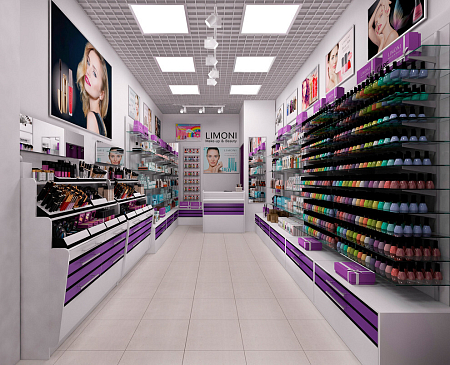 Интерьер в современном стиле, проект «Магазин косметики LIMONI В ТЦ Happy mall»