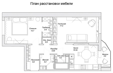 Интерьер с гостиной-прихожей, гостиной-столовой и с кабинетом в скандинавском стиле, проект «Реализованный проект 65 кв.м. 2018г.»