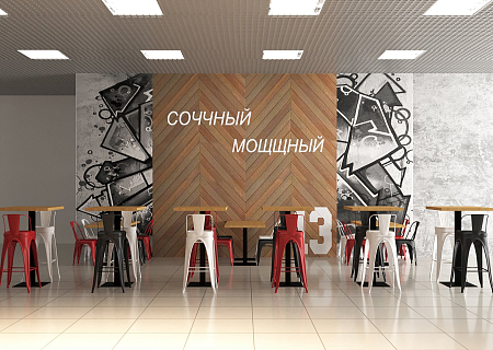 Интерьер в современном стиле, проект «Фудкорт Black Star Burger в Краснодаре. ТРК 