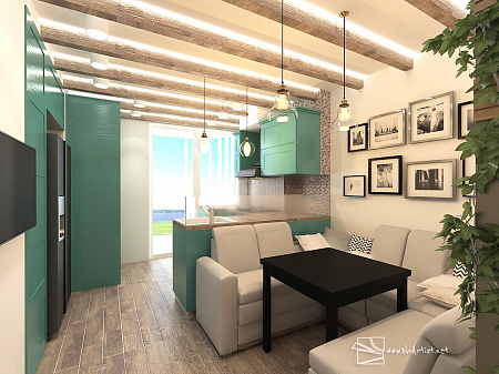 Интерьер гостиной, проект «Ул. Береговая. Квартира 84.1м²»