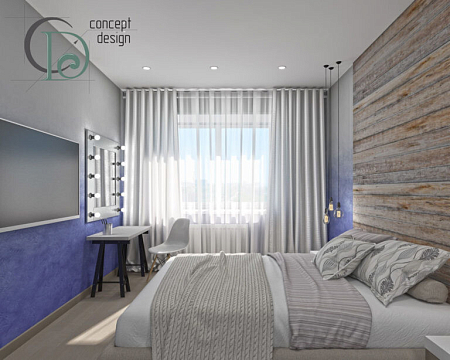 Интерьер спальни в стиле лофт, проект «Light loft»