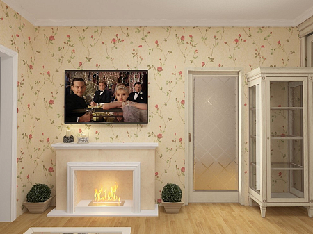 Интерьер спальни с панно за телевизором в классическом стиле, проект «Rose Nostalgie»